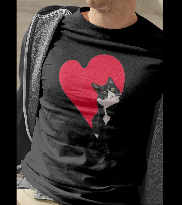 Tuxedo Cat Valentine Heart For Kitten And Ani T-Shirt