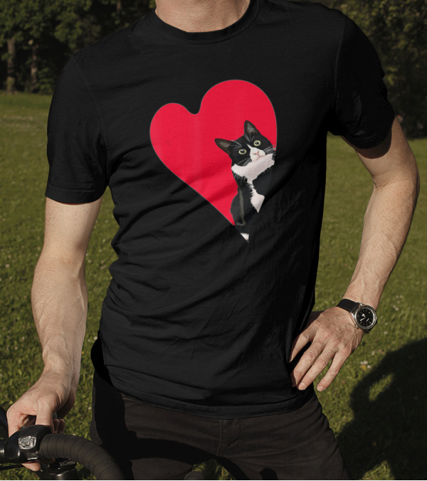 Tuxedo Cat Valentine Heart For Kitten And Ani T-Shirt