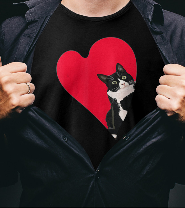 Tuxedo Cat Valentine Heart For Kitten And Ani T-Shirt