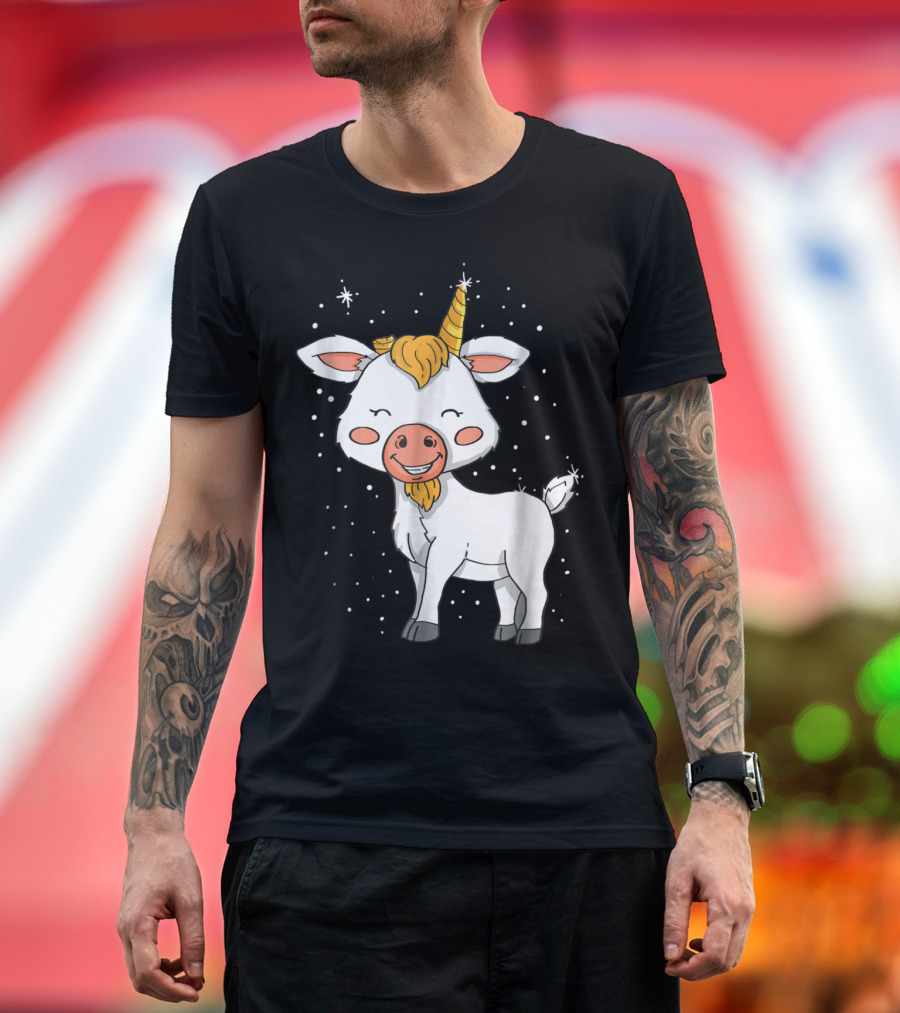 Cute Smiling Unicorn Goat Surrounded by Stars T-Shirt