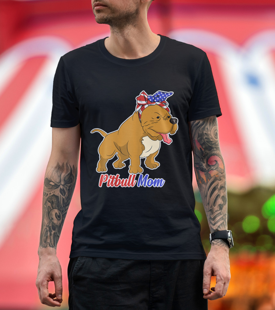 Pitbull Mom American Flag Bandana Bulldog T-Shirt