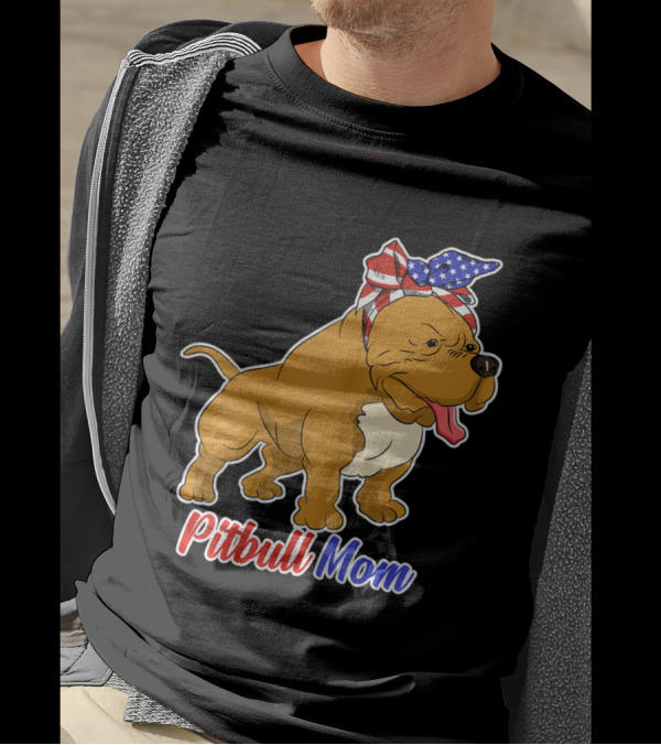 Pitbull Mom American Flag Bandana Bulldog T-Shirt