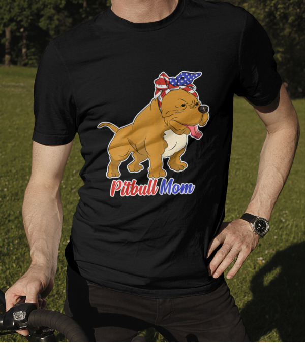 Pitbull Mom American Flag Bandana Bulldog T-Shirt