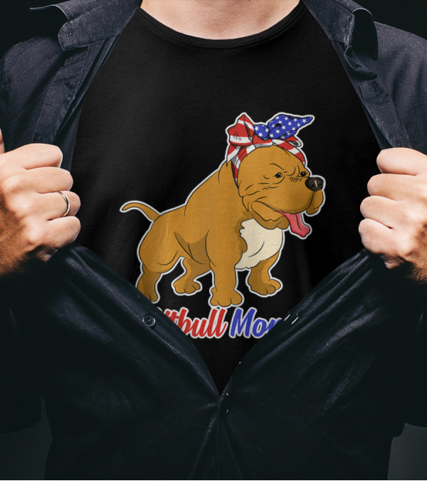 Pitbull Mom American Flag Bandana Bulldog T-Shirt