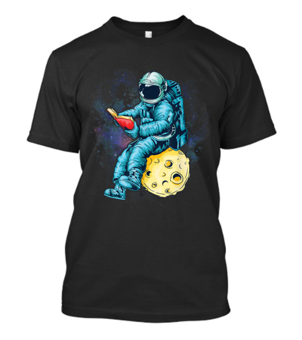 Astronaut Reading Book On Moon In Space T-Shirt