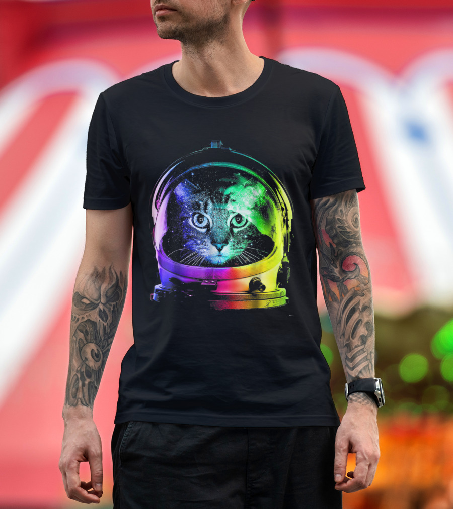 Astronaut Cat Rainbow Helmet Space Exploration T-Shirt