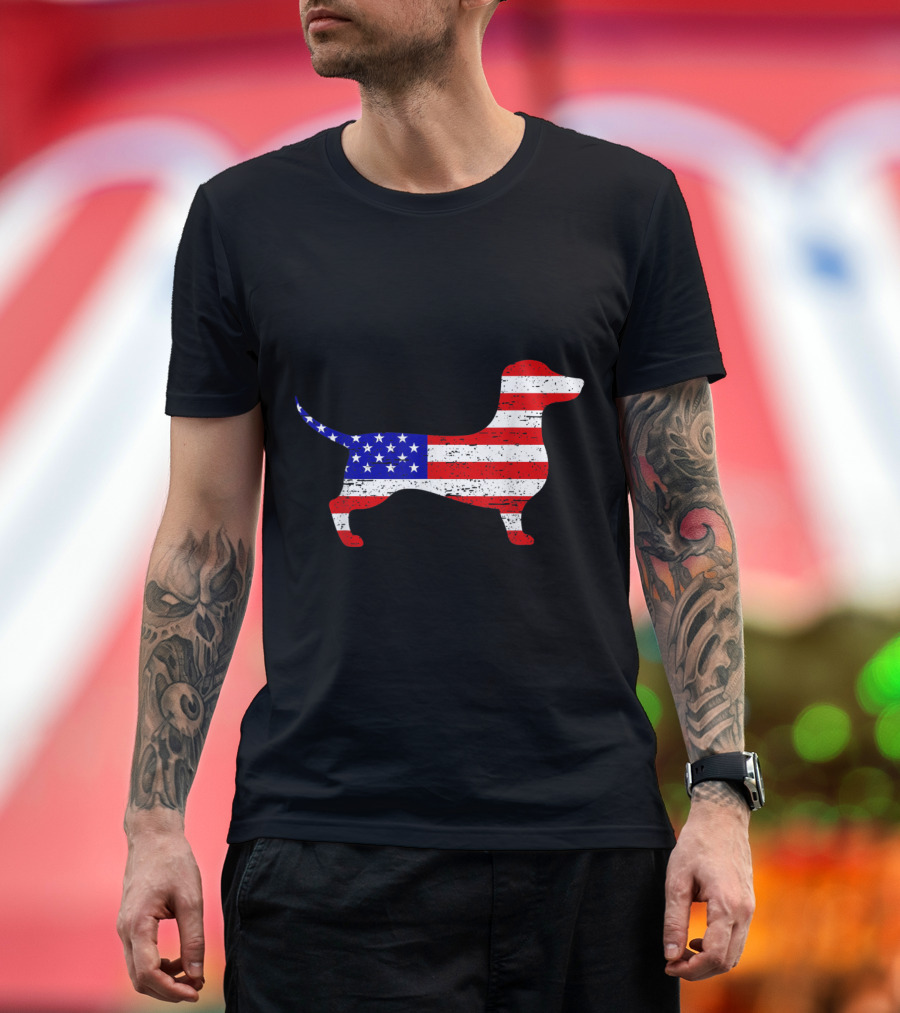 Dachshund American USA Flag 4th of July T-Shirt