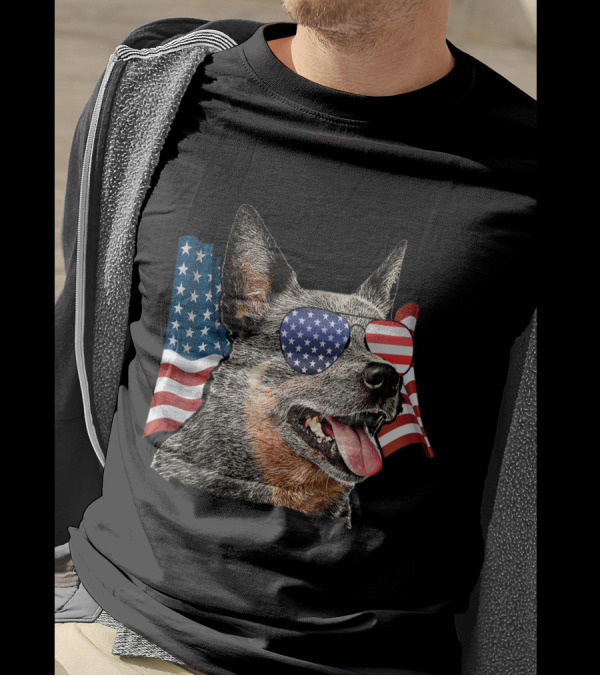 Australian Cattle Dog USA Flag Sunglasses T-Shirt