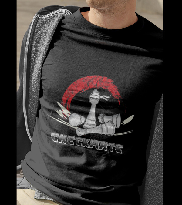 Checkmate Chess Ninja King With Red Sun Backdrop T-Shirt