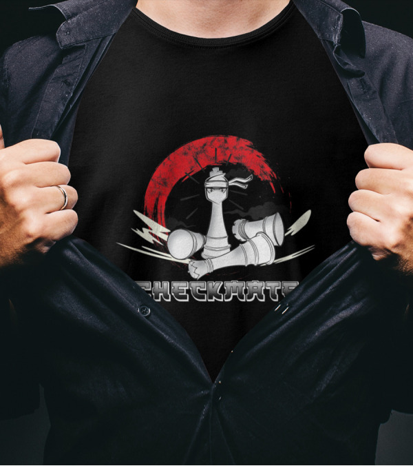 Checkmate Chess Ninja King With Red Sun Backdrop T-Shirt