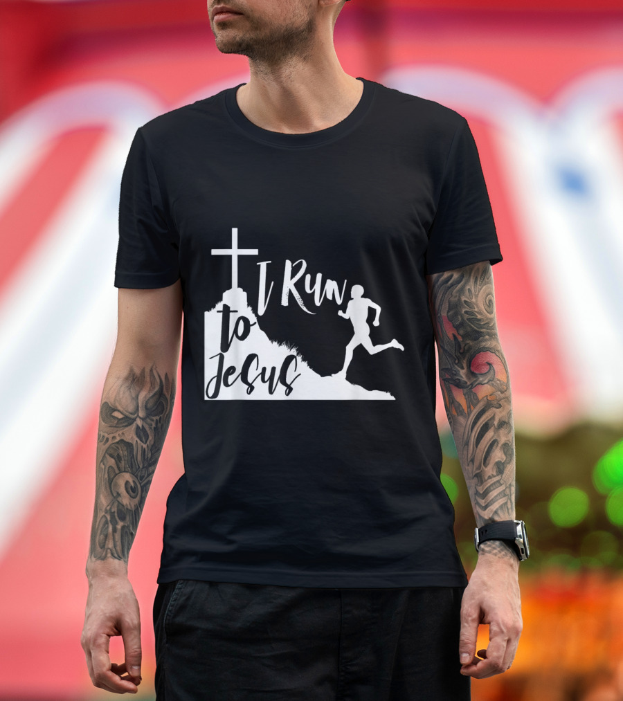 I Run to Jesus Jogging Running Religious Cross T-Shirt