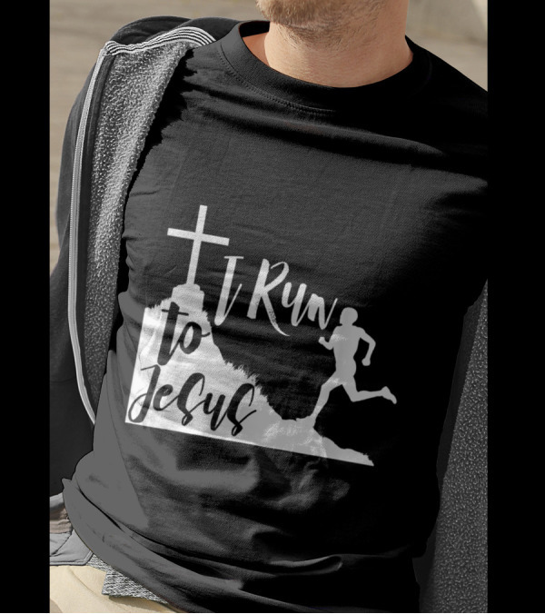 I Run To Jesus Jogging Running Religious Cross T-Shirt