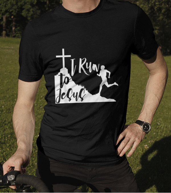 I Run To Jesus Jogging Running Religious Cross T-Shirt