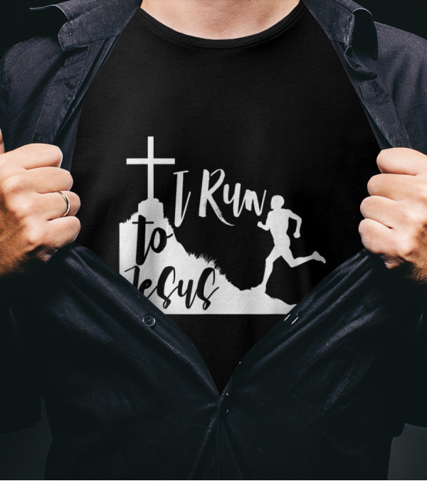 I Run To Jesus Jogging Running Religious Cross T-Shirt