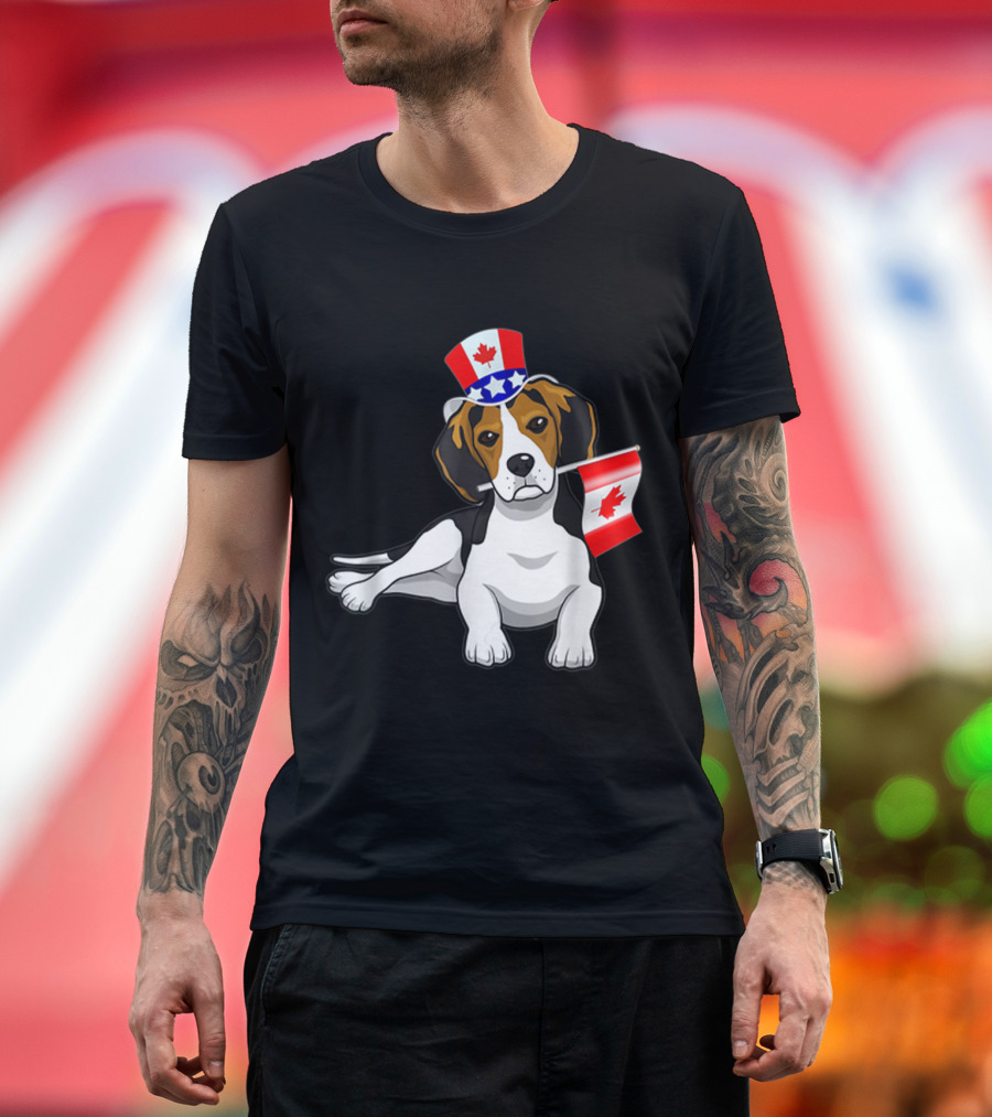 Canada Maple Leaf Beagle with Canadian Flag and Hat T-Shirt
