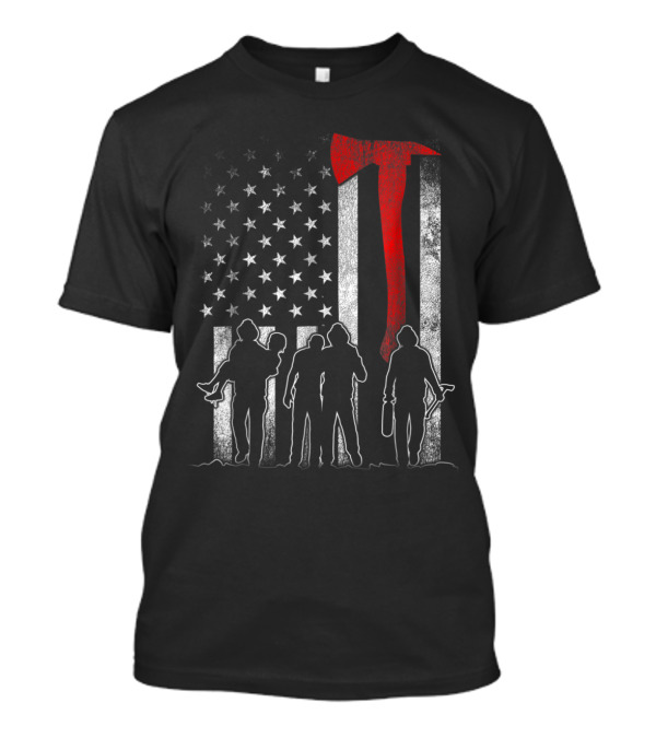 Firefighter Fireman Thin Red Line Axe American Flag T-Shirt