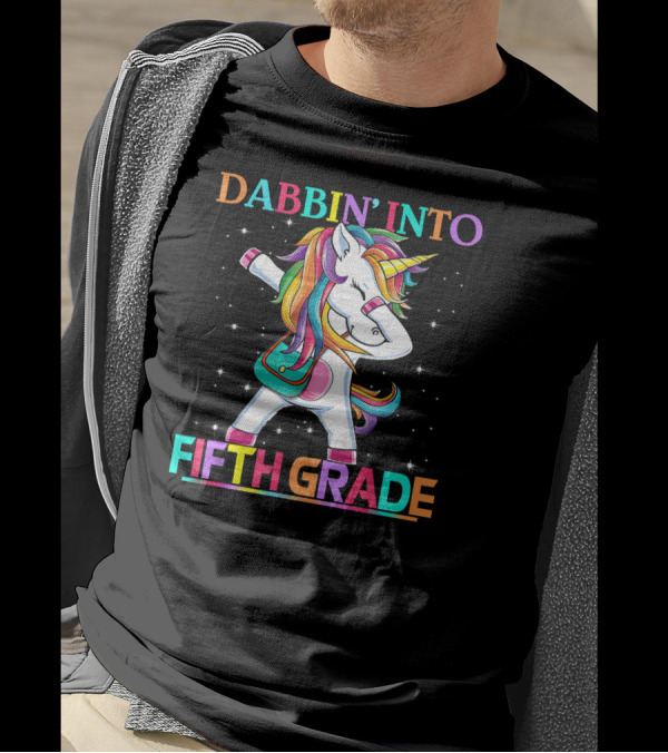 Dabbin' Into Fifth Grade Unicorn With Rainbow Mane T-Shirt