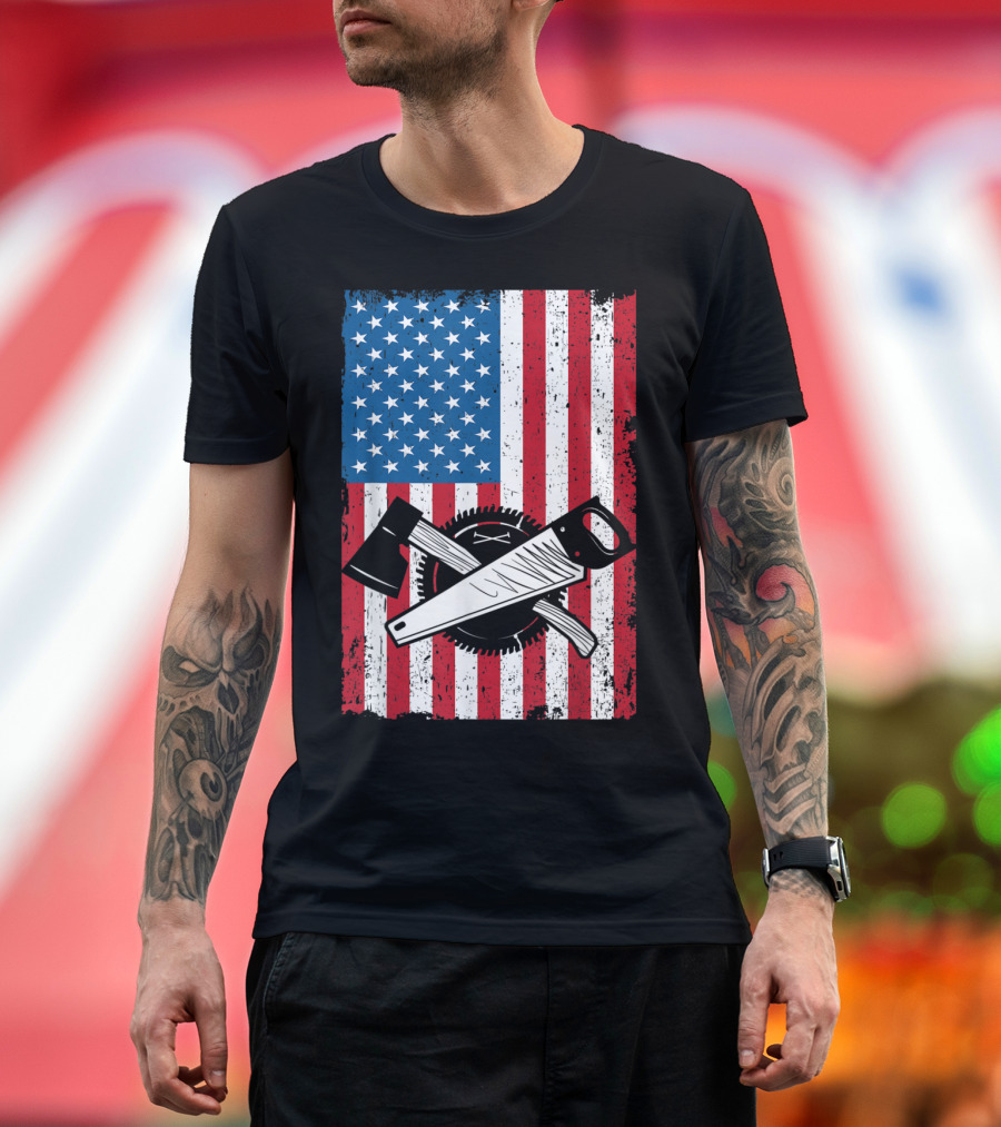 Carpenter Tools American Flag Patriotic T-Shirt