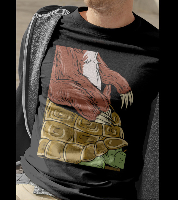 Funny Running Sloth Riding Tort Turtle T-Shirt