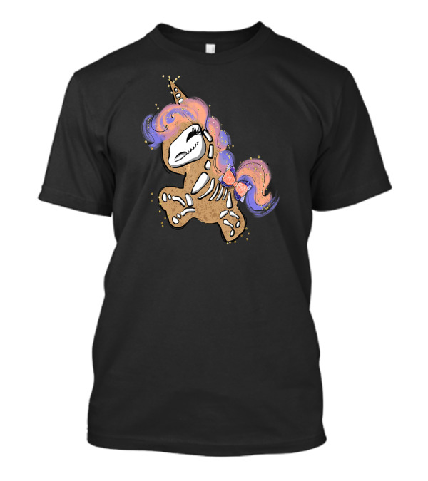 Unicorn Skeleton Fossil Cookie-Inspired Design With Rainbow Hair And Bow T-Shirt