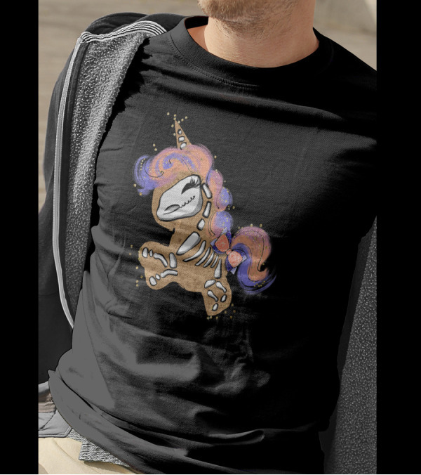 Unicorn Skeleton Fossil Cookie-Inspired Design With Rainbow Hair And Bow T-Shirt