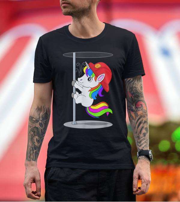 Premium T-Shirt: Firefighter Unicorn Sliding Down Fire Pole Rainbow Helmet T-Shirt Firefighter Unicorn Sliding Down Fire Pole Rainbow Helmet T-Shirt