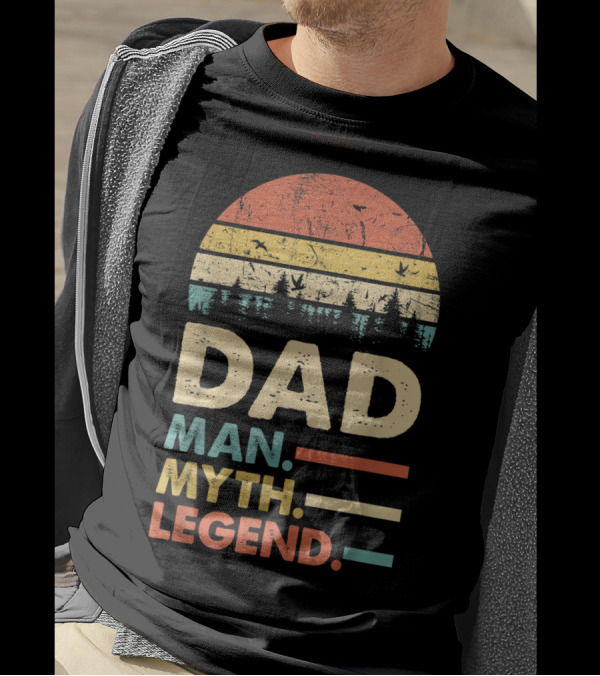 Dad The Man Myth Legend Vintage Sunset Forest Birds T-Shirt