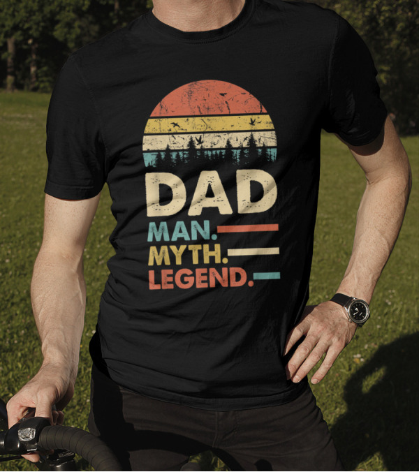 Dad The Man Myth Legend Vintage Sunset Forest Birds T-Shirt