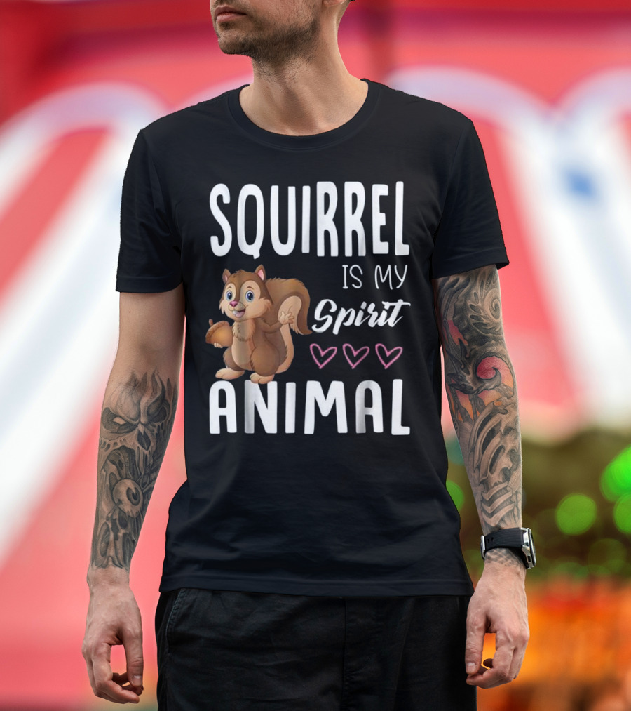 Squirrel Is My Spirit Animal Cute Cartoon Hearts T-Shirt