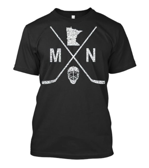 Minnesota Hockey Stick Crossed Goalie Mask MN State Outline T-Shirt