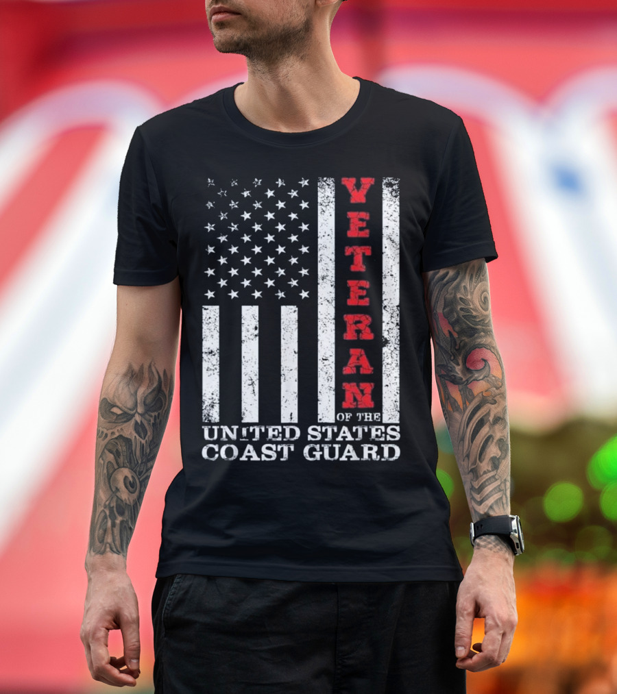 United States Coast Guard Veteran American Flag T-Shirt