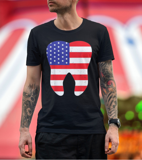 Premium T-Shirt: US Patriot Tooth Flag 4th July Dentist T-Shirt US Patriot Tooth Flag 4th July Dentist T-Shirt