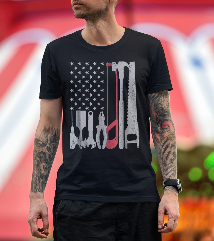 USA Flag Woodworking Tools Funny American T-Shirt