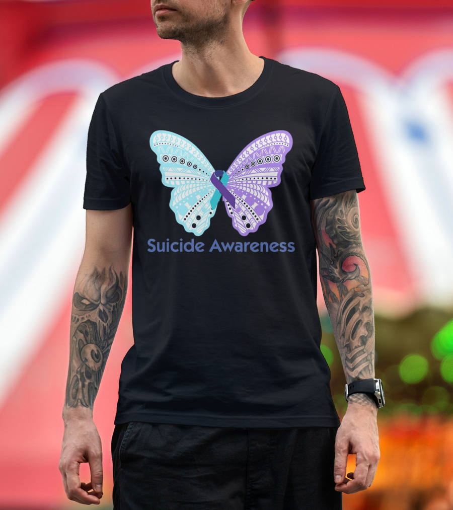 Suicide Awareness Butterfly with Purple and Teal T-Shirt