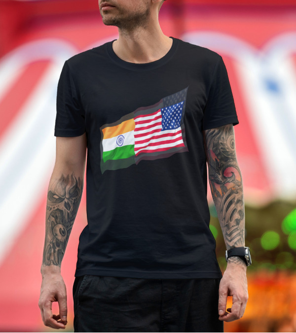 Premium T-Shirt: USA India Fluttering Flag Indian American Unity T-Shirt USA India Fluttering Flag Indian American Unity T-Shirt