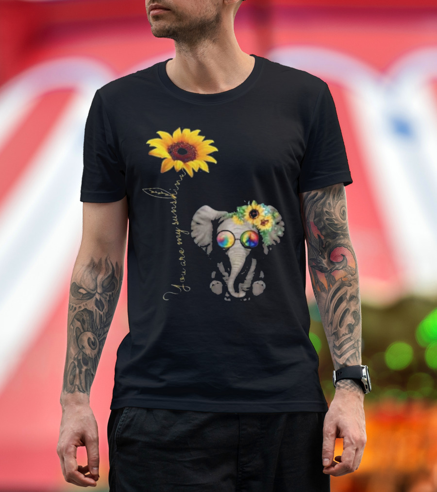 You Are My Sunshine Sunflower Elephant with Hippie Glasses T-Shirt