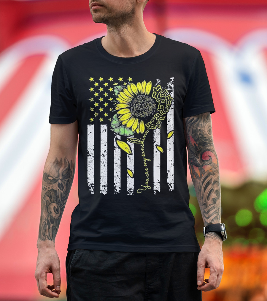 You Are My Sunshine Sunflower American Flag Motocross MX F T-Shirt