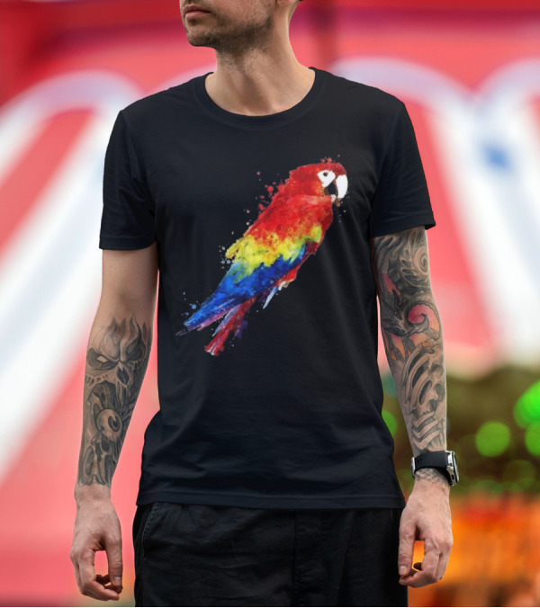 Premium T-Shirt: Watercolour Colourful Scarlet Macaw Parrot T-Shirt Watercolour Colourful Scarlet Macaw Parrot T-Shirt