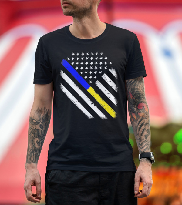 Premium T-Shirt: Thin Blue Gold Line Police Dispatcher American Flag T-Shirt Thin Blue Gold Line Police Dispatcher American Flag T-Shirt