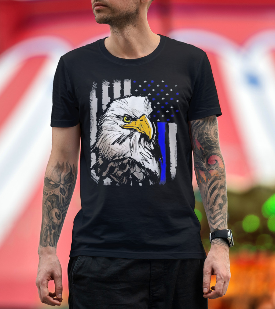 Thin Blue Line American Flag Patriotic Eagle T-Shirt