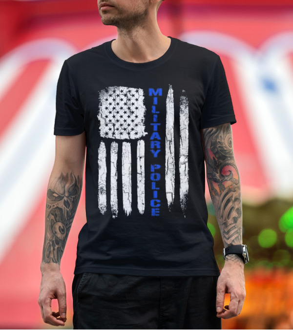 Premium T-Shirt: American Flag Thin Blue Line Military Police T-Shirt American Flag Thin Blue Line Military Police T-Shirt