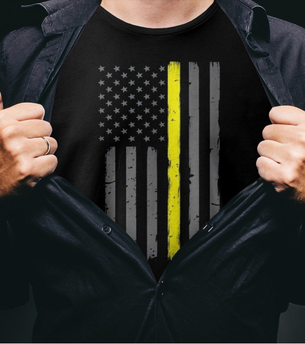 Thin Gold Line American Flag 911 Dispatcher Support T-Shirt