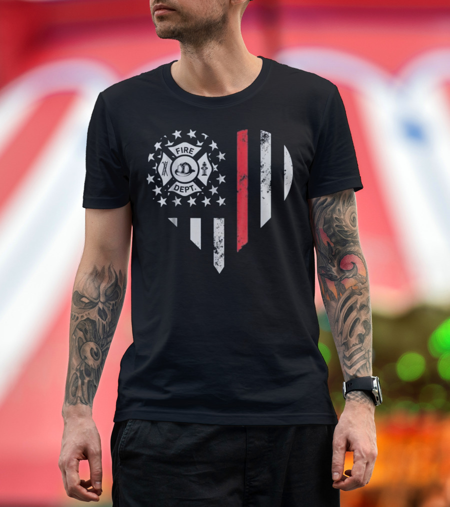 Thin Red Line Firefighter Dept Heart T-Shirt