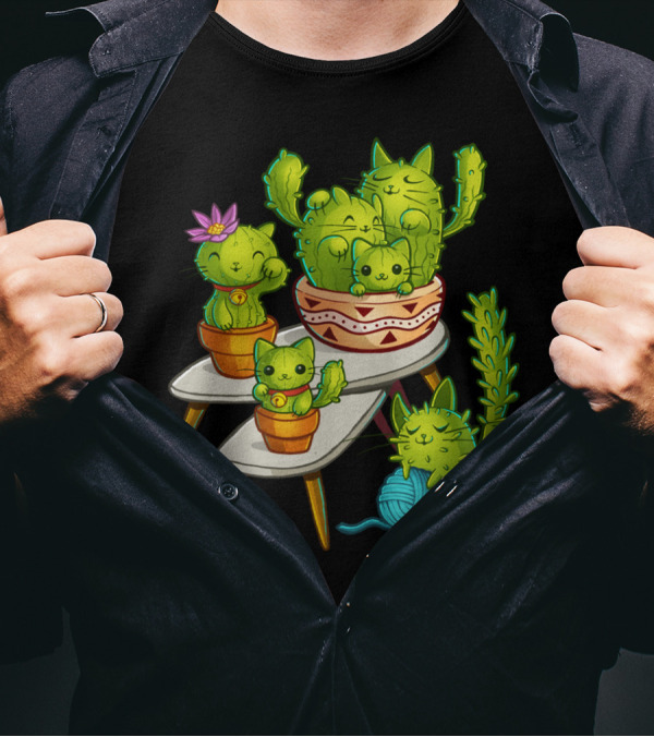 Cat Cactus On Tables T-Shirt