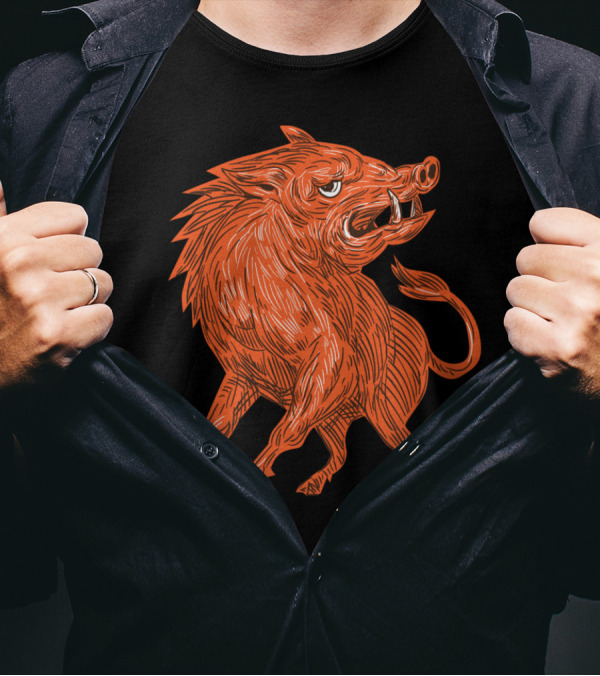 Angry Razorback Ready To Attack Drawing T-Shirt
