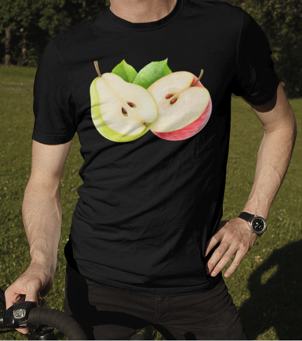 Apple And Pear Halves With Green Leaves T-Shirt