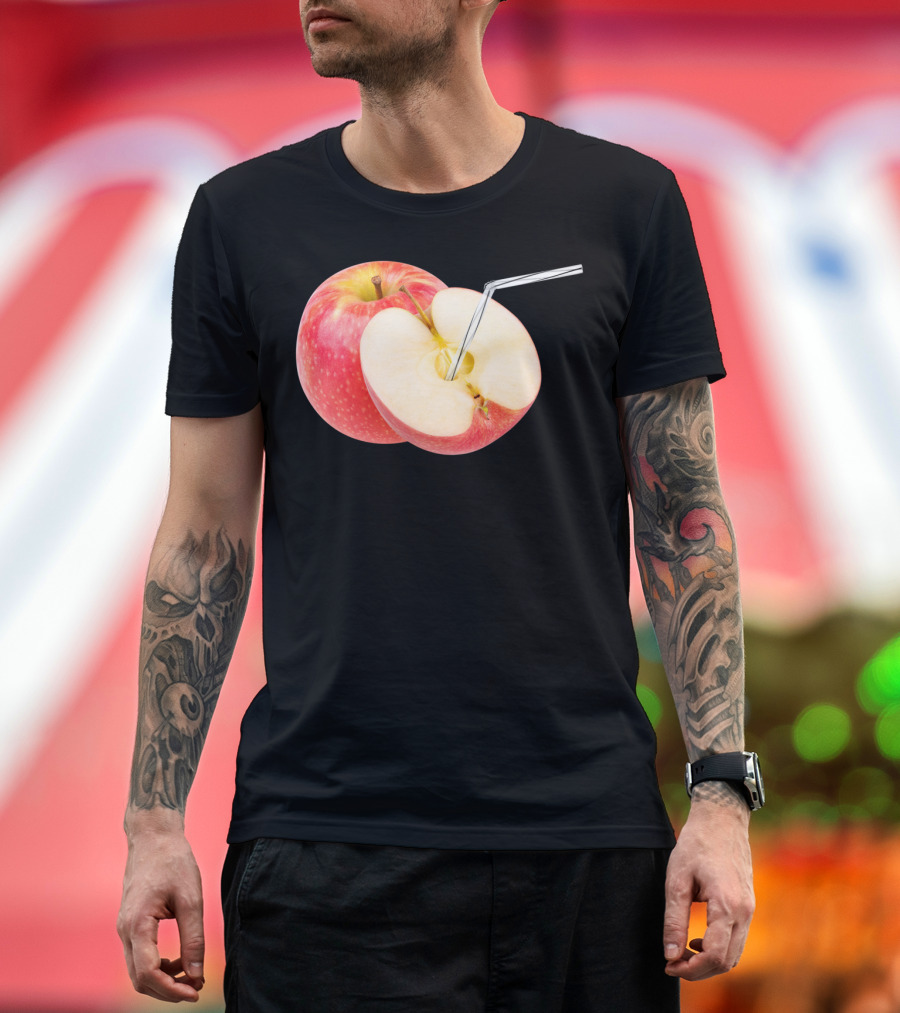 Apple Juice Straw Sliced Drink T-Shirt