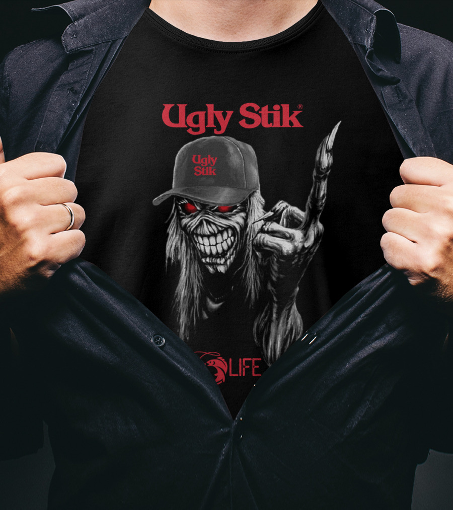 Ugly Stik Fishing Life Skeleton With Cap And Red Eyes T-Shirt