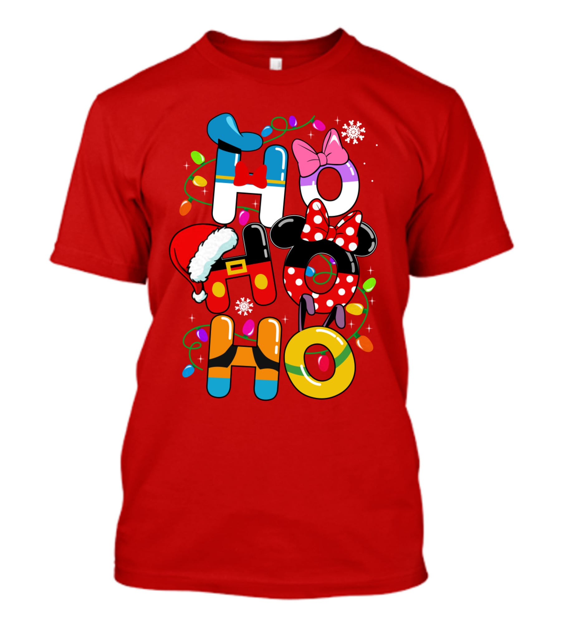 HO HO Christmas Lights Mickey Minnie Disney Holiday T-Shirt