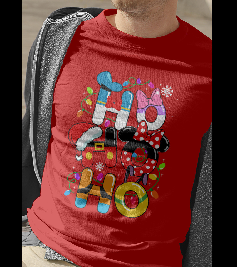 HO HO Christmas Lights Mickey Minnie Disney Holiday T-Shirt